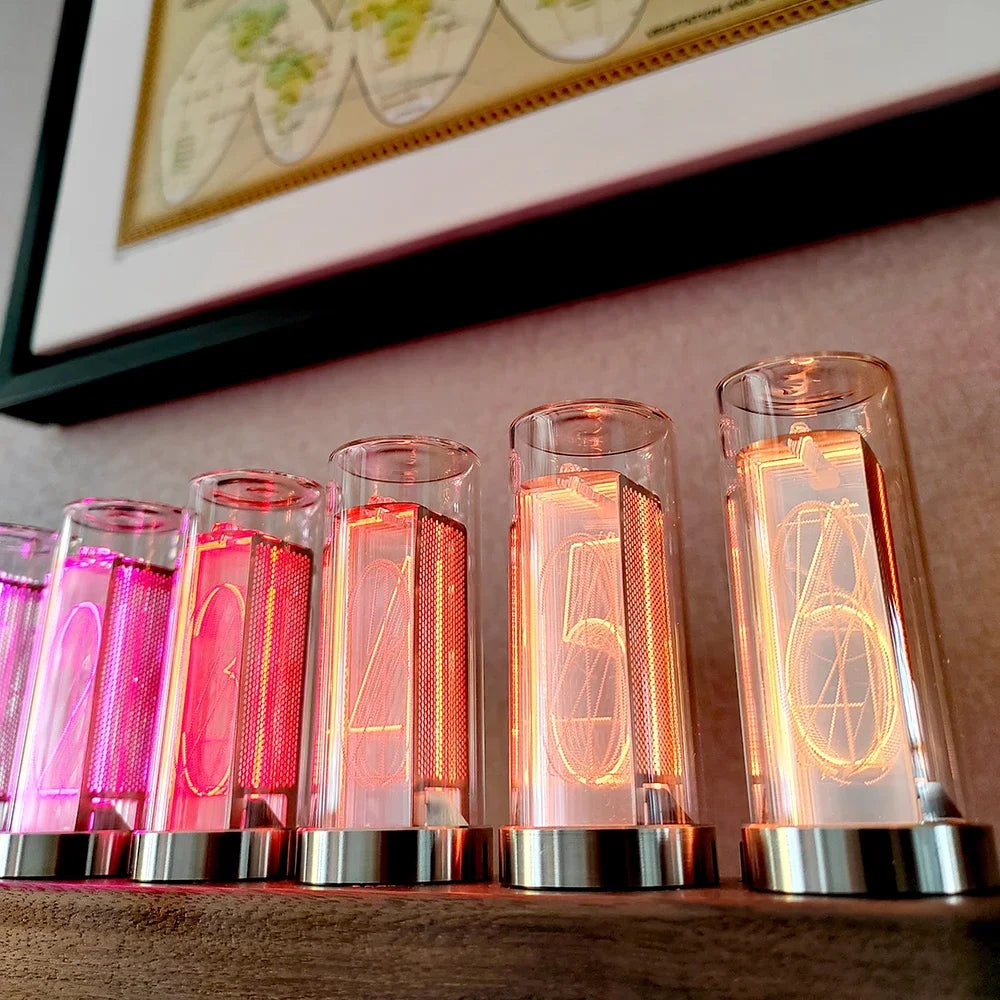 RGB-6BITS Nixie Tube Clock - Wooden LED Digital Watch with Retro Glow, Alarm Function, and Desktop Decoration 
