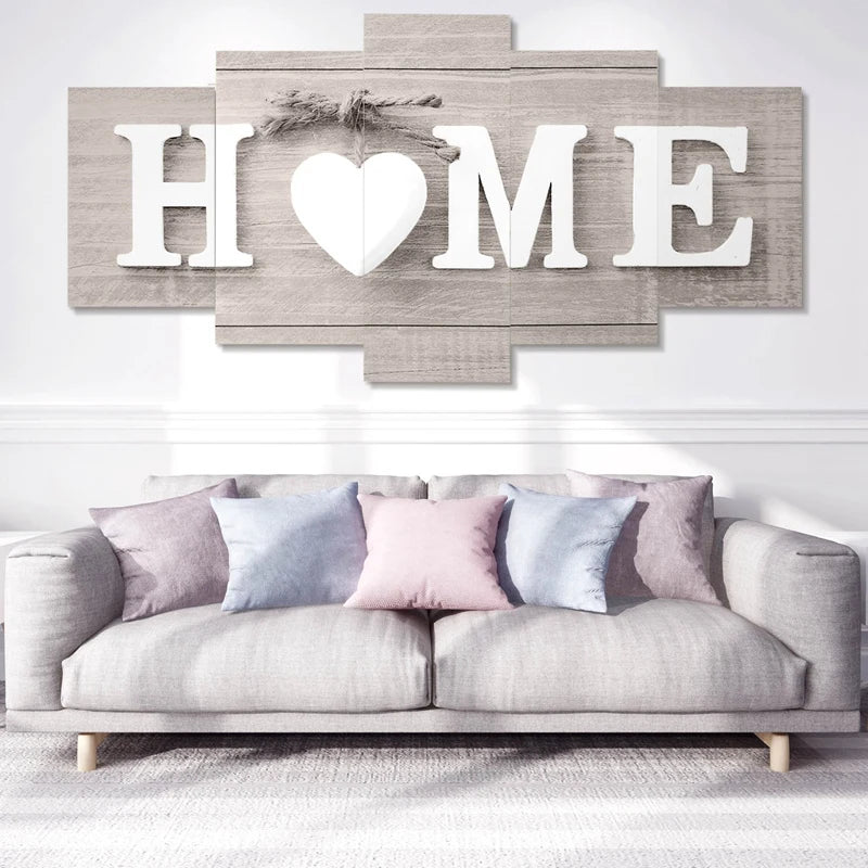 5-Piece Set Wall Paintings – Home Letter Prints, Photo Art, Without Frame 