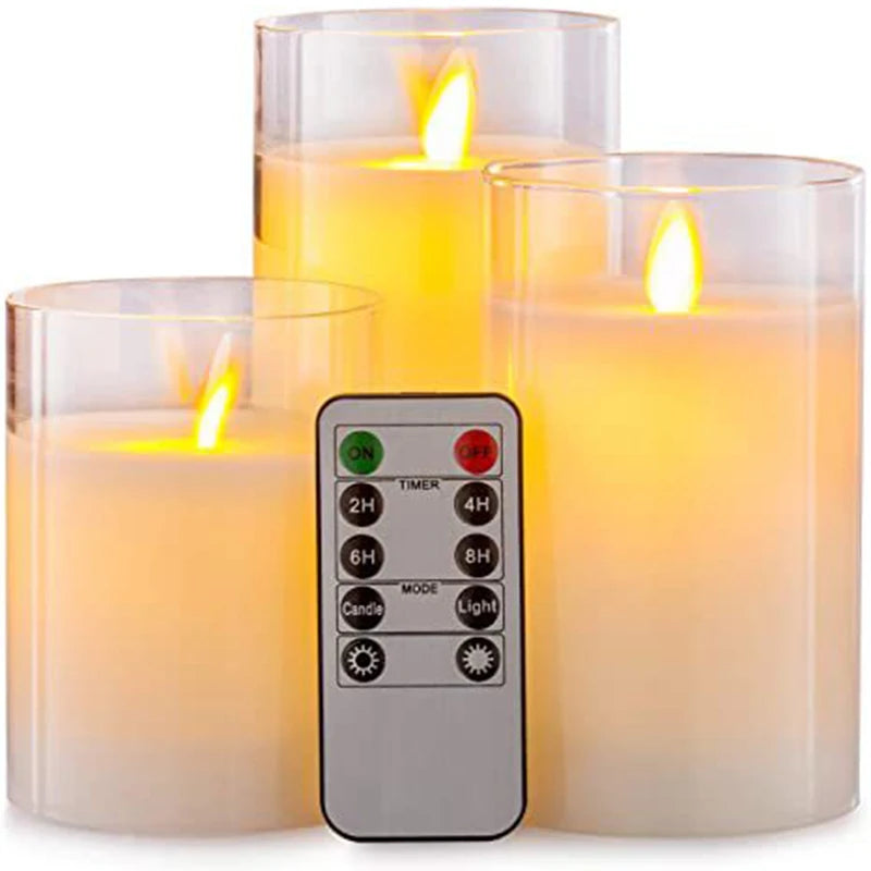 Remote LED Electronic Candle Lights Flameless Candle LED Glass Candle Set with Control Timer For Christmas Home Decor Wedding