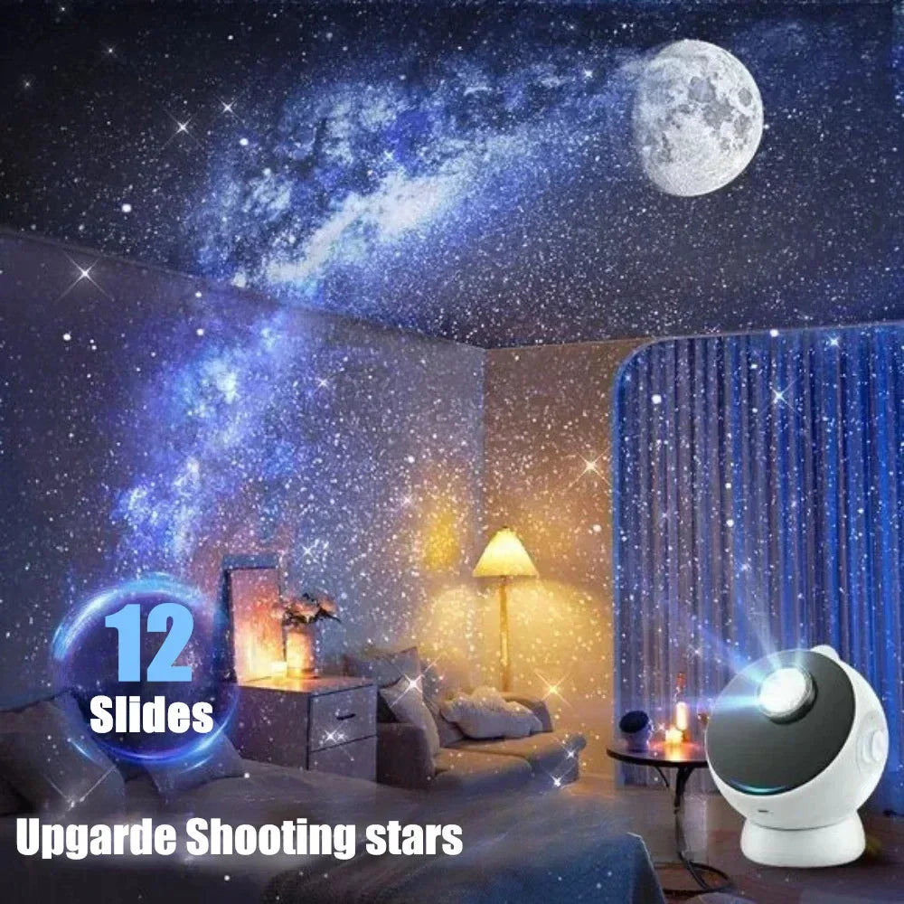 12-in-1 Galaxy Star Projector with Meteor Bluetooth – 360° Rotation Starry Sky Night Light for Kids' Room Decor