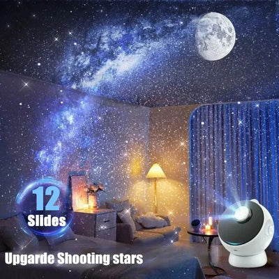 12-in-1 Galaxy Star Projector with Meteor Bluetooth – 360° Rotation Starry Sky Night Light for Kids' Room Decor 