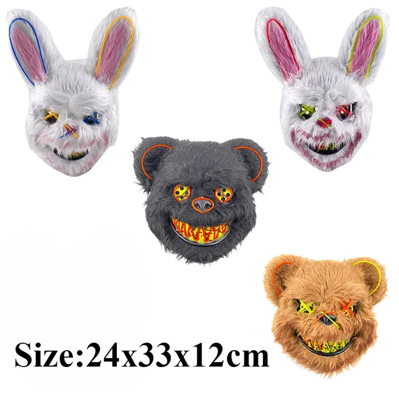 Halloween Mixed Colours Double Cross Eyes Cute Bunny LED Light Up Mask Plush Bunny Halloween Party Spoof Masks Party Photo Props