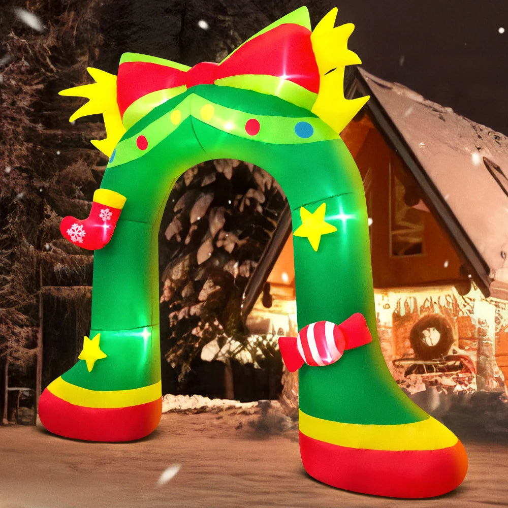 New Santa Claus Merry Christmas Tree Sleigh Arch Home Outdoor Inflatable Decoration LED Light New Year Garden Party Decor Gifts