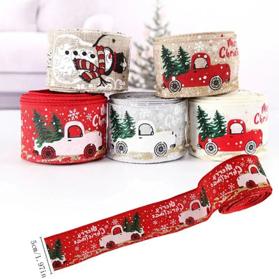 Christmas ribbon classic edging Christmas tree ribbon wreath bow DIY fabric vortex ribbon coarse linen ribbon edging gift 