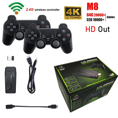 Video Game Console – 2.4G Double Wireless Controller, 4K Output, 20,000 Retro Games, 64/32GB, for PS1/GBA, Christmas Gift for Boys 
