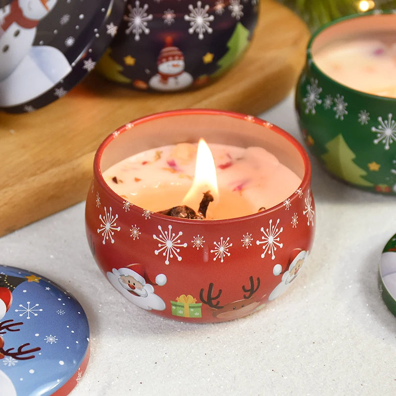 1pcs Christmas Aromatherapy Candles Santa Claus Snowmen Tin Cans Candle Christmas Decoration For Home Xmas New Year 2024 Navidad