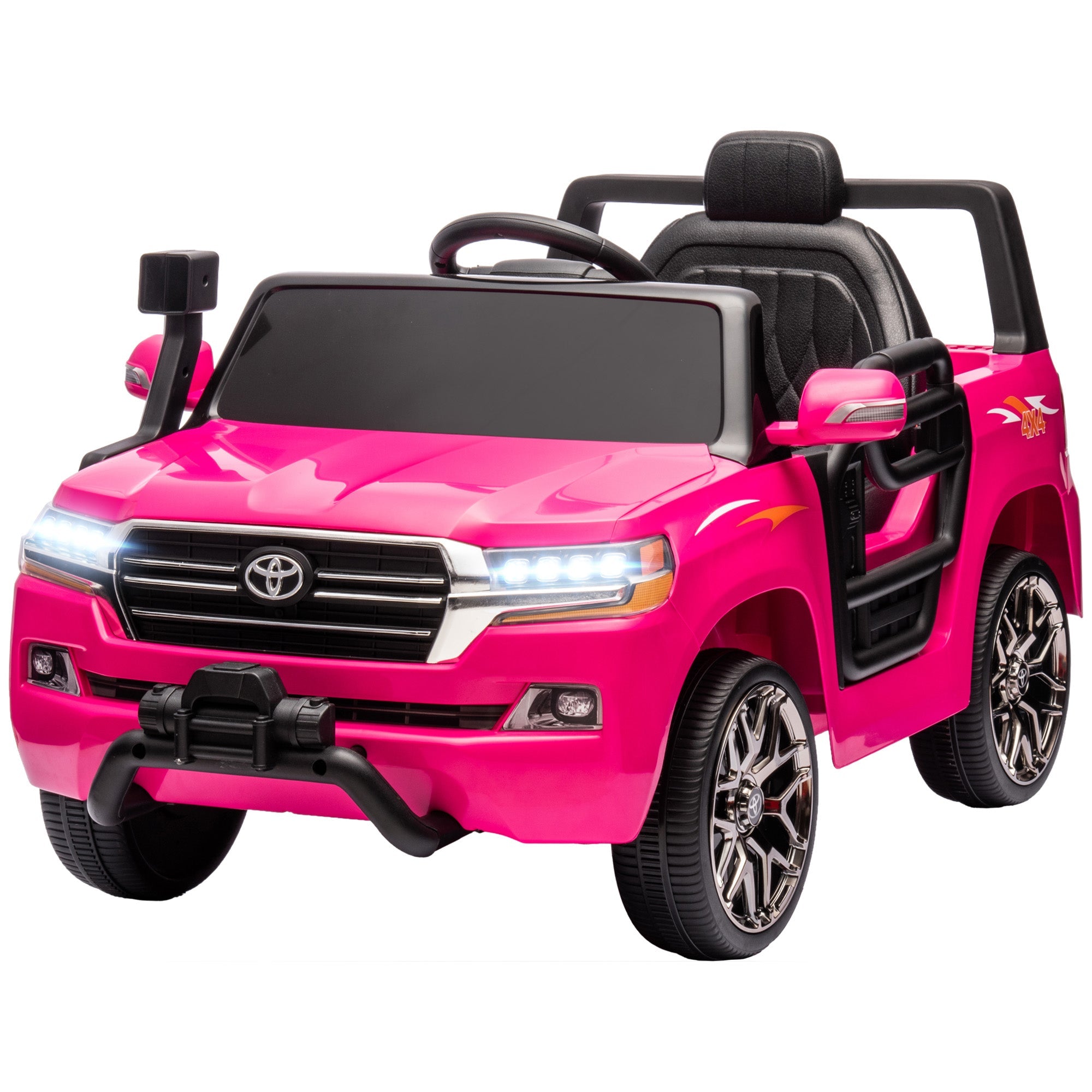 Qaba 12V Toyota LAND CRUISER Licensed Kids Car w/ Remote Control, Four Wheel Spring Suspension, Soft Start, LED Light, Pink 