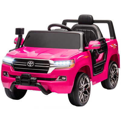 Qaba 12V Toyota LAND CRUISER Licensed Kids Car w/ Remote Control, Four Wheel Spring Suspension, Soft Start, LED Light, Pink 