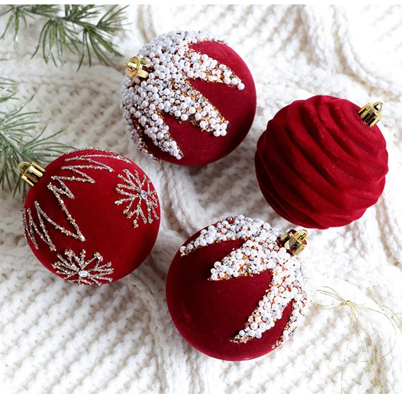 8cm Christmas Burgundy Velvet Balls Flocked Christmas Hanging Ornaments Wine Red Balls Wedding Anniversary Party Xmas Tree Decor