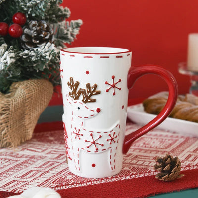 550ML Christmas Ceramic Mug Cartoon Santa Elk Pattern Large Capacity Household Water Cup Kitchen Supplies Xmas New Year Gift 