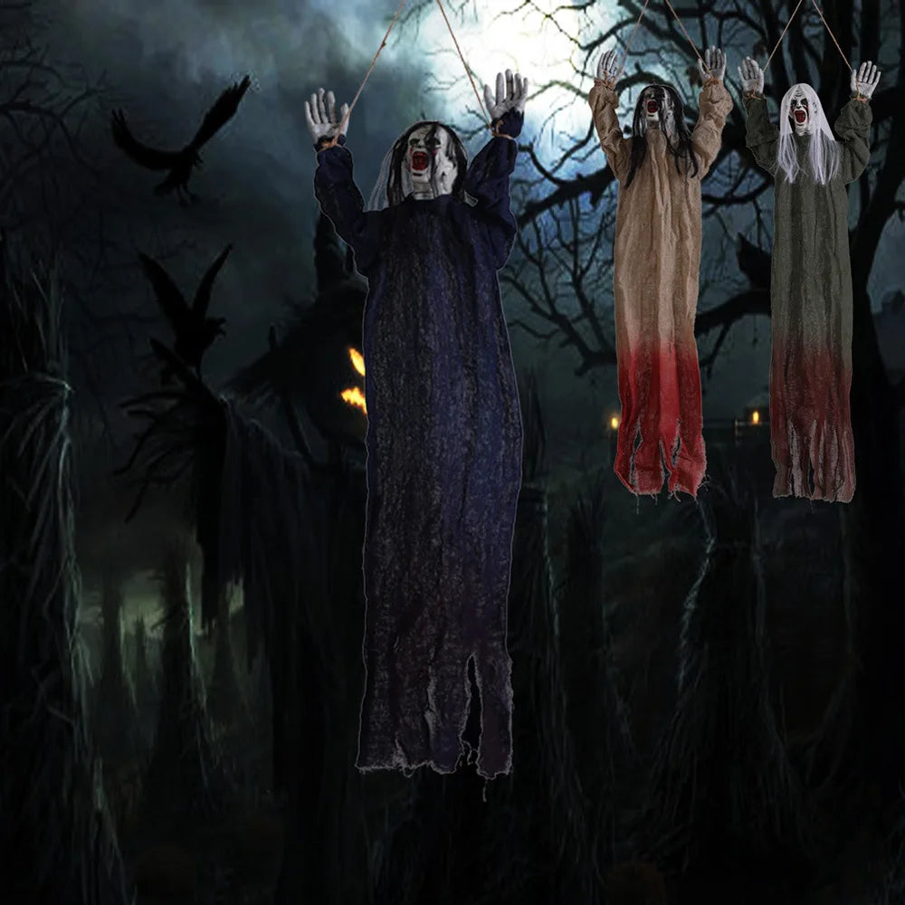 1-4PCS Halloween Hanging Ghost Decoration Long Hair Ghost Fear Party Haunted House Secret Room Atmosphere Decoration Props