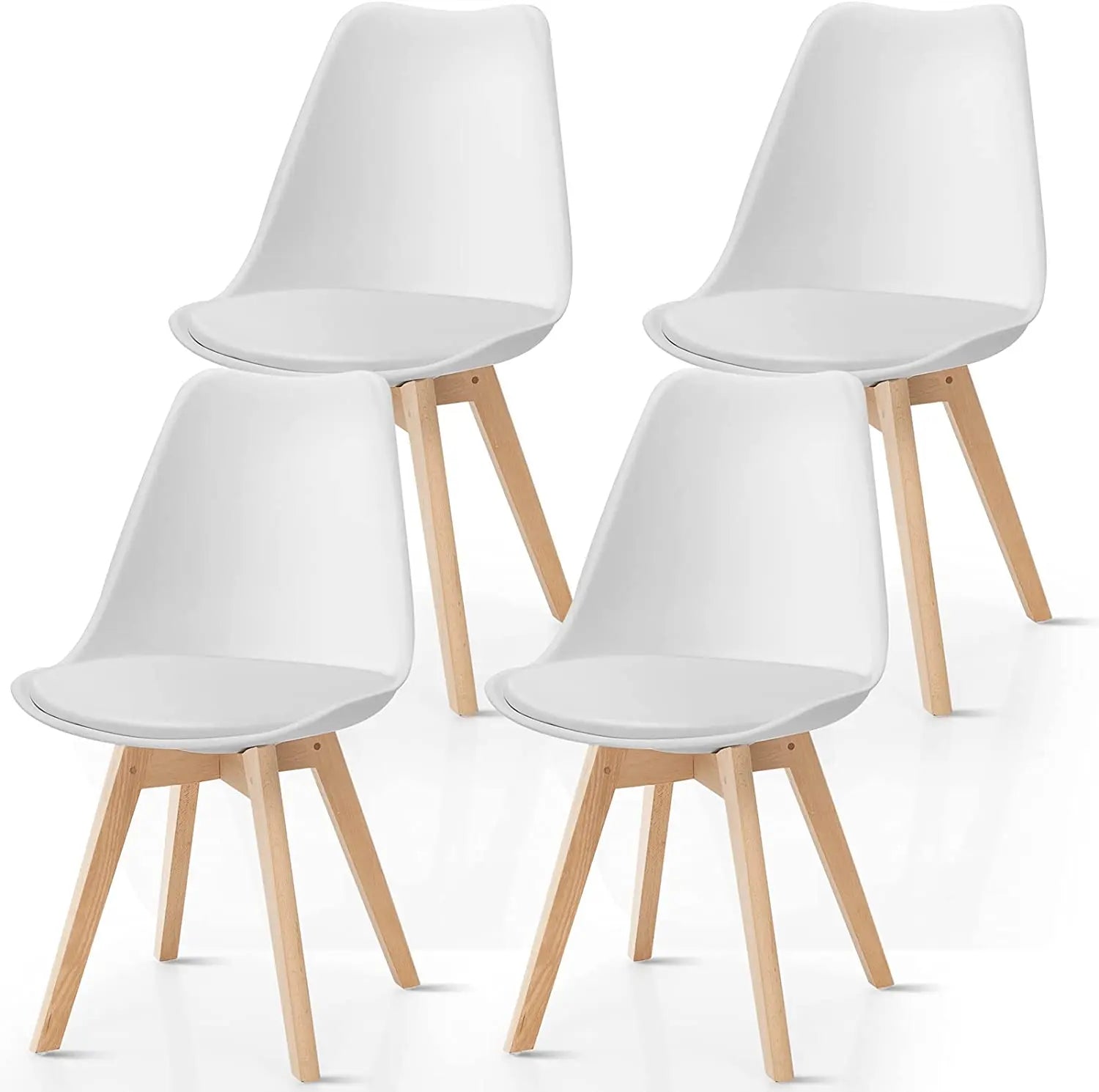 Formwell-Nordic Style Chairs Set, Upholstered Side Chairs, Beech Wood Legs, Plastic Shell Chair for Dinning Room, Set of 4 