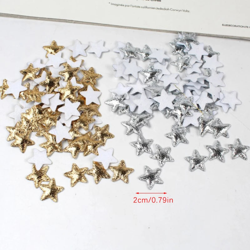 100 Pcs Gold/Silver Stars for Christmas Party Decor Foam Fabric Stars DIY Scrapbook Cards Ornaments Embellishments Accessory