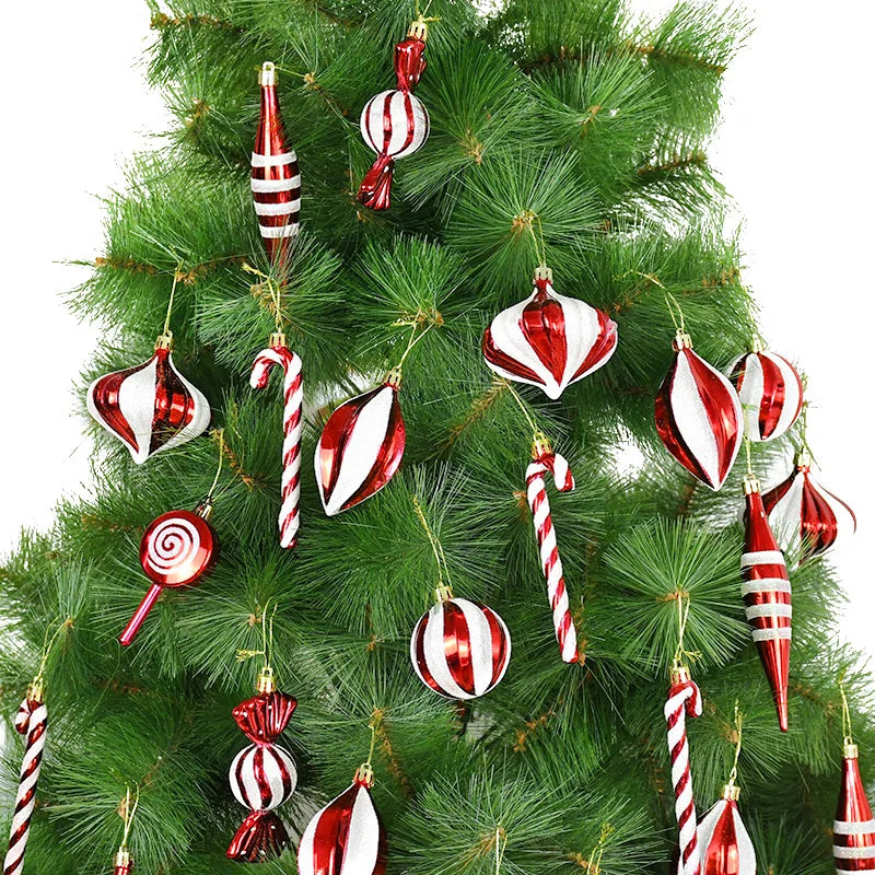 1set Electroplated Stripe Christmas Ball Ornaments Christmas Tree DIY Decoration Accessories Navidad Home Decoration Supplies