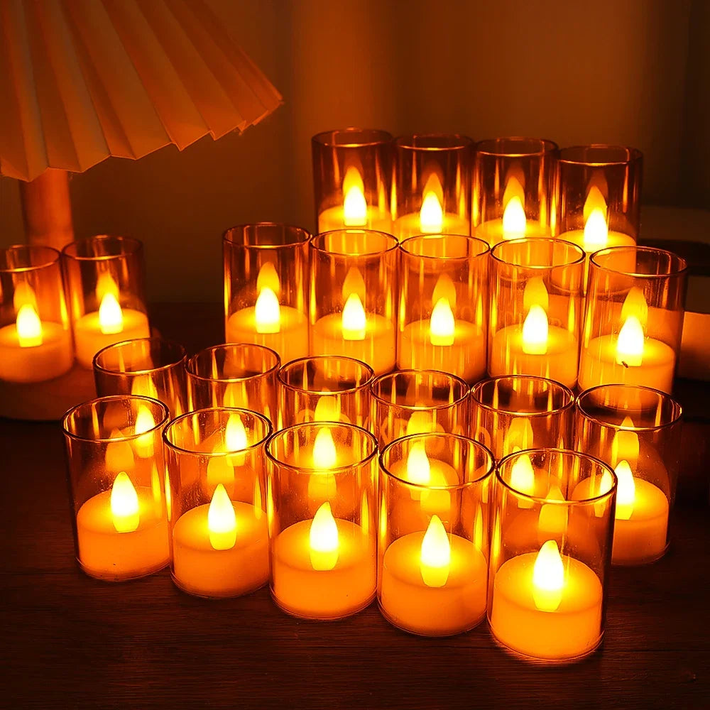 10/1PCS Flameless Electronic Candle LED Acrylic Cup Warm Light Candle with Battery Christmas Church Wedding Home Bedroom Decor 