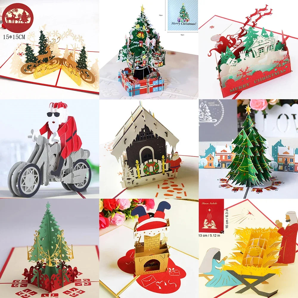 New Original 3D Pop UP Santa Cards Marry Christmas Greeting Card Party Invitations Gifts New Year Gift Card Anniversary Postcard 