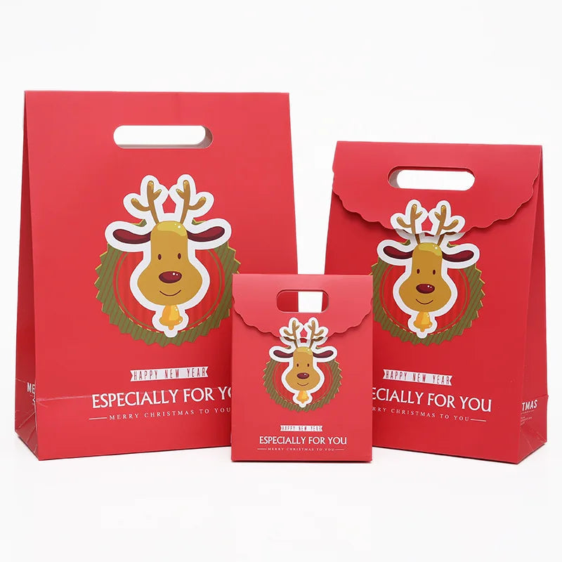 Merry Christmas Gift Bags with Handle Santa Claus Deer Pattern Paperboard Bag Handbag Xmas Candy Cookie Gifts Packaging Bags 