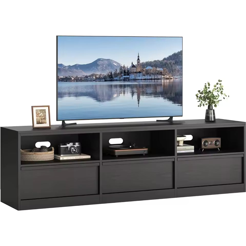 Modern 70" TV Stand with Storage for TVs Up to 85" | Mid-Century Entertainment Center with Drawer & Open Shelves
