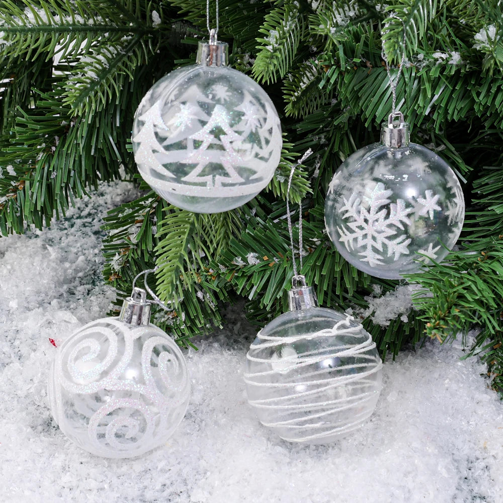 6PCS White Christmas Ball Plastic Snowflake Balls Ornaments Xmas Tree Hanging Pendants For Home Xmas Navidad Party Decoration