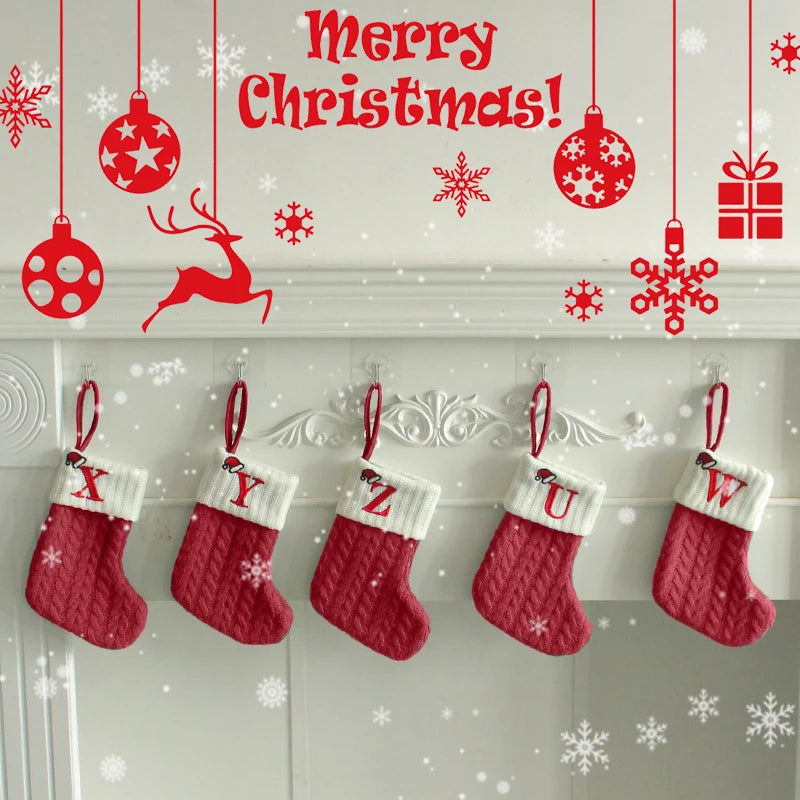 Christmas Stockings Knitting English Letters Christmas Socks Shaped Gifts Ornament New Year Santa Claus Gift Atmosphere Decor