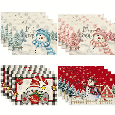 1pc Christmas Placemat Snowman Christmas Tree Pattern Heat Insulation Pad, Kitchen Decorative Table Mat, Western Meal Table Pad 