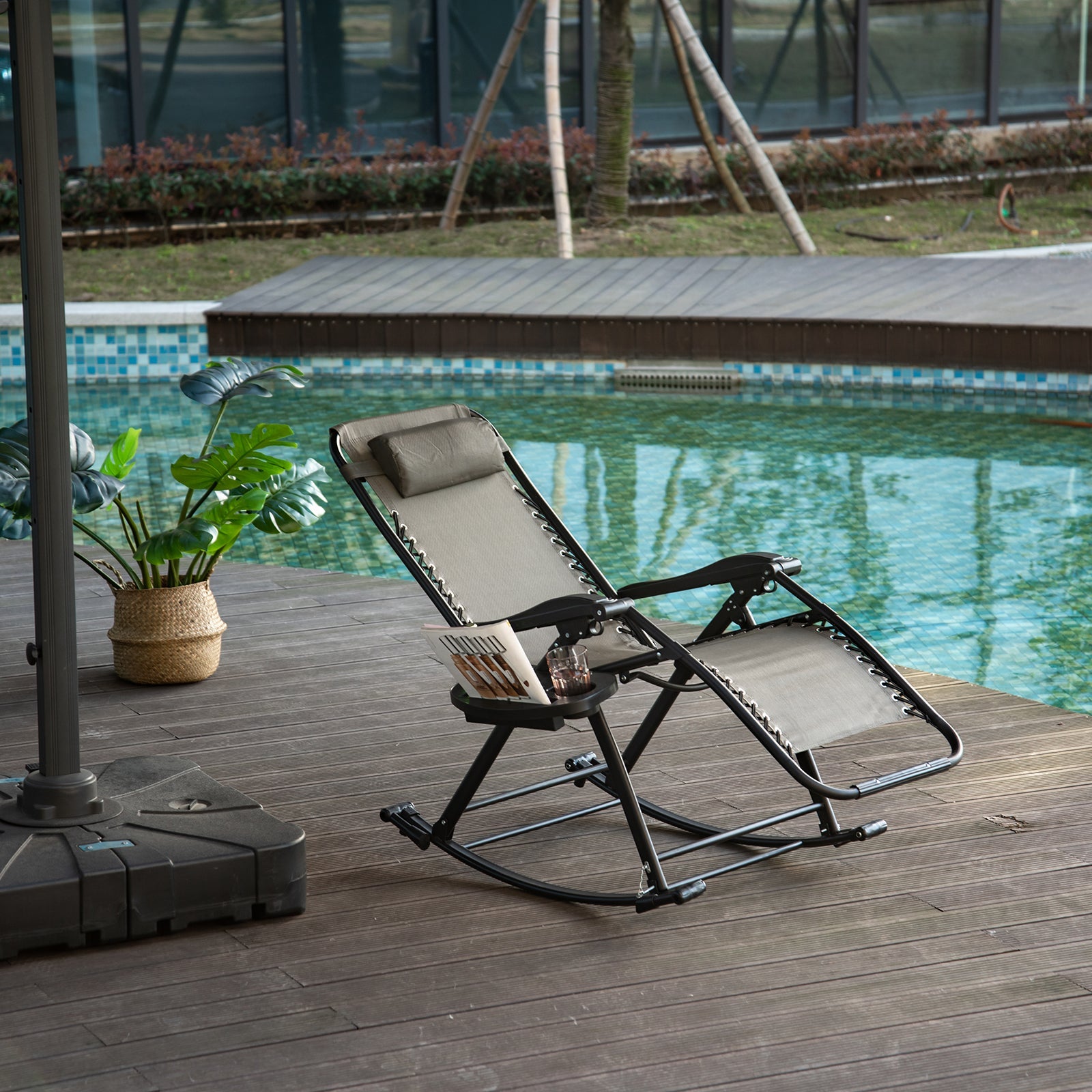 Outsunny Adjustable Zero Gravity Reclining Chair Rocker Foldable Lounge Sun Lounger Grey 