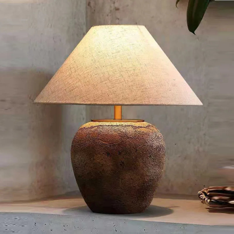 OUFULA Chinese Table Lamp - LED Creative Retro Ceramic Pot Desk Light for Home, Living Room, Hotel, and Club Decor