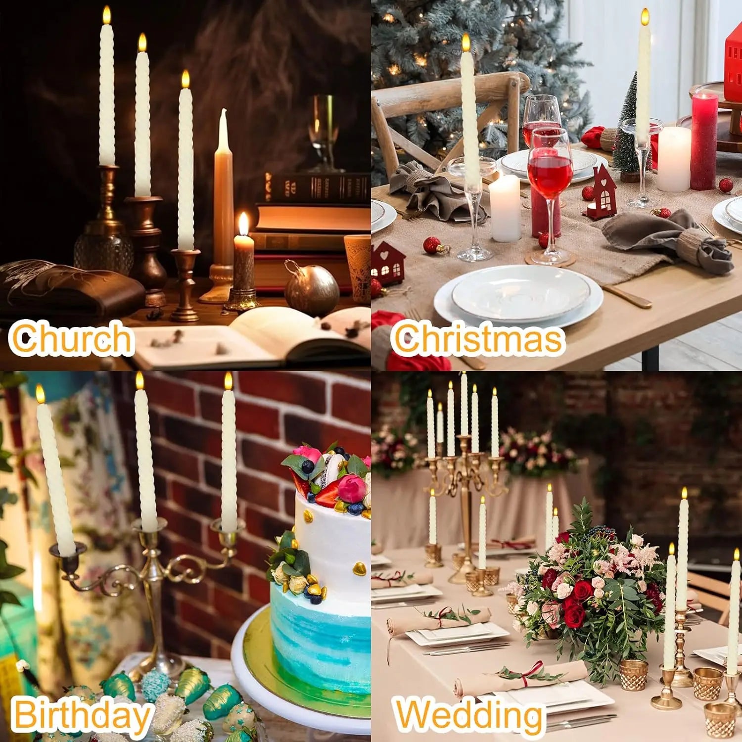 Spiral Flameless Taper Candles Led Church CandleStick Twisted Home Christmas Battery Operated Candle lamp Table Decoration-Amber 