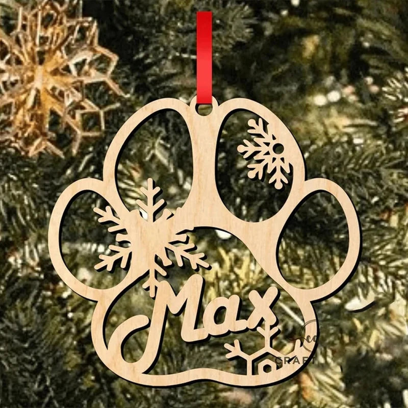 Personalised Christmas Ornaments Home Decor Wooden Dog Paw Xmas Tree Decoration Hanging Bauble Wood Tags Snowflake Ball Gifts