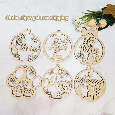 Personalized Christmas Snowflake Ball Custom Laser Cut Baubles Different Name Ornament Christmas Hanging Gift Tree Wooden Tags 