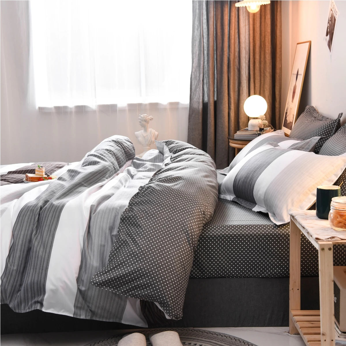 3PCS Geometric Duvet Cover Set – Modern Classic Stripe Bedding, Queen/King Size, Soft Comforter Cover with Double-Sided Pattern 