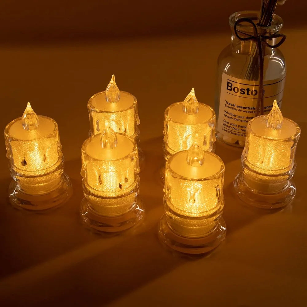 12Pcs Led Candles Light Flameless Candle Plastic Pillar Flickering Candle Night Light Home Party Wedding Christmas Decoration