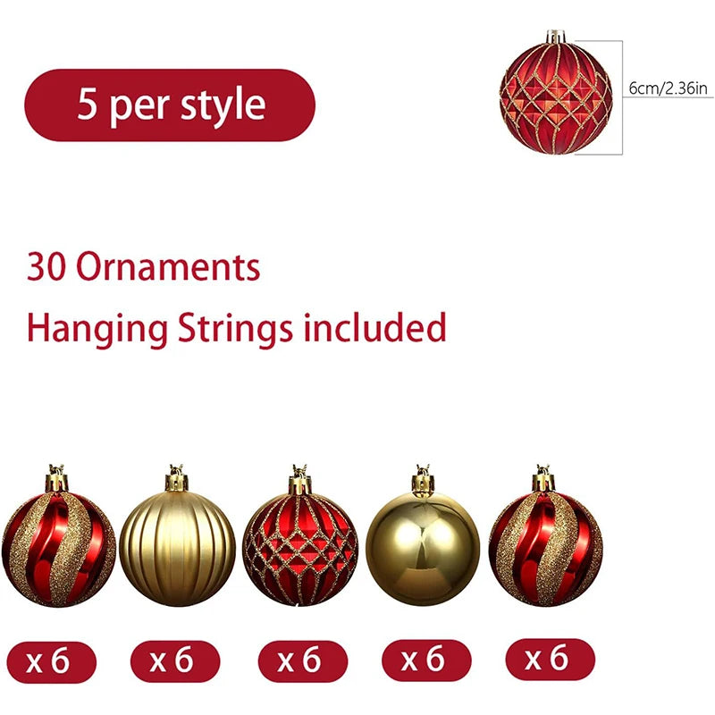 30Pcs Christmas Tree Balls Ornament DIY Accessories 6cm Colored Printed Plastic Ball For Holiday Scene Layout Christmas Balls