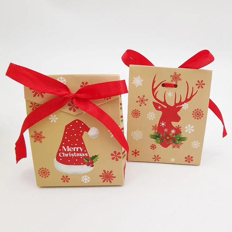 European Style New Year Merry Christmas Gift Candy Box With Ribbon Creative Xmas Tree Sleigh Snowman Hat Santa Claus Diy Package 