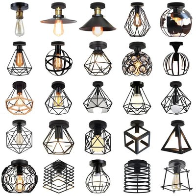 Vintage Iron Ceiling Light – Black Industrial Design, Small Ceiling Lamp for Return Corridor and Vestibule, E27 Home Decor 