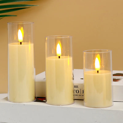 3PCS Flameless Led Candle Light Acrylic Candles Wedding Warm White Battery Powered Candle Lamp Home Party Christmas Room Decor 