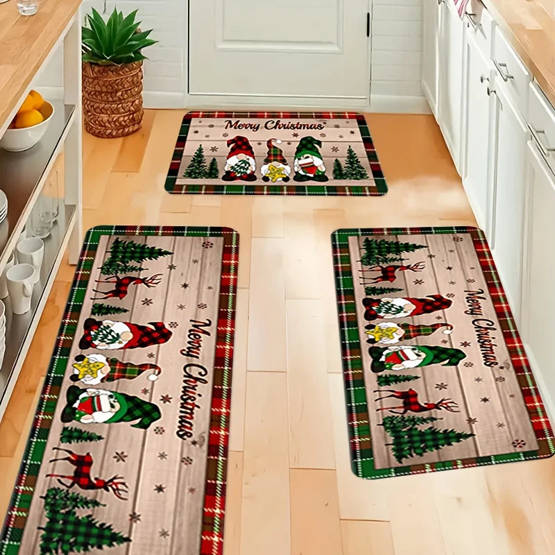 Merry Christmas Gnome Xmas Tree Pattern Kitchen Rugs Living Room Bedroom Entrance Carpets Balcony Bathroom Non-slip Floor Mats