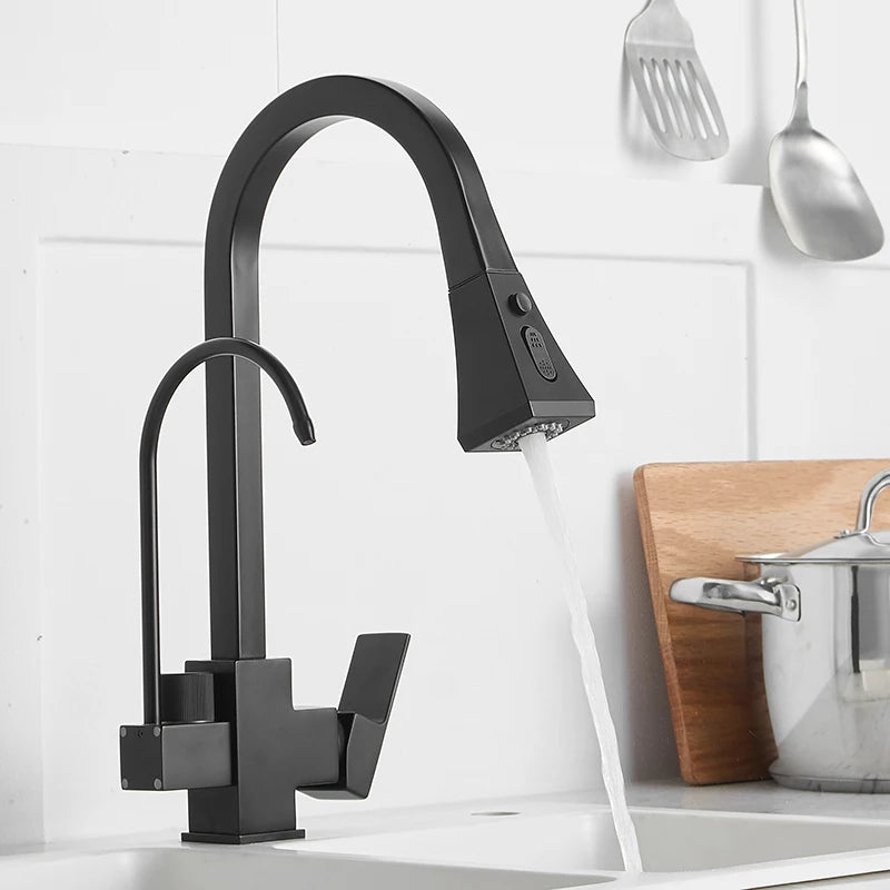 Touch Pull-Out Kitchen Faucet – Square Hot/Cold Pull-Down Sink Mixer Tap with Sensitive Sensor