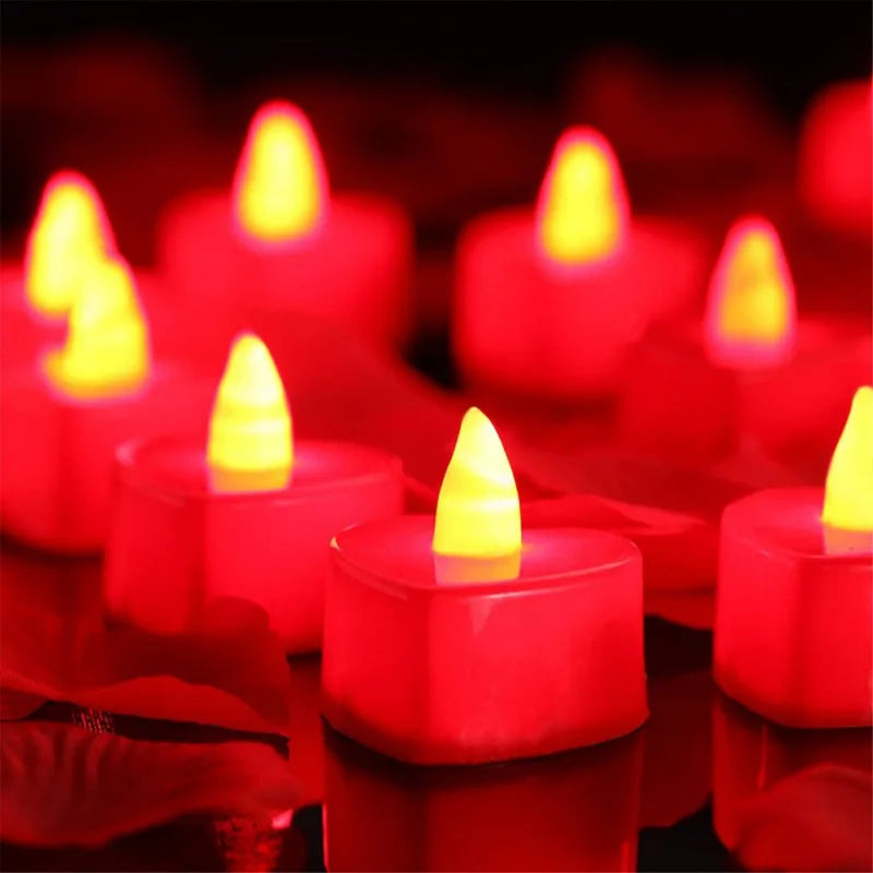 24Pcs Flameless Heart-shaped Led Candle For Home Christmas Party Wedding Decoration Electronic Battery-Power Tealight Candles