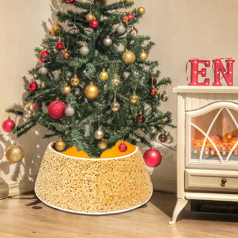 Retro Round Tree Basket Nonwoven Collapsible Christmas Tree Skirt Foldable Tree Surround Base for Christmas Home Party