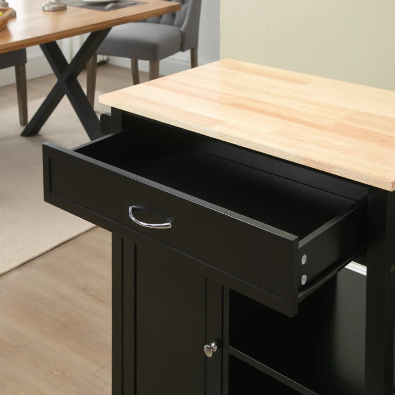 Rolling Kitchen Cart with Wood Top and Drawer, Kitchen Island on Wheels for Dining Room, Black | Aosom Canada