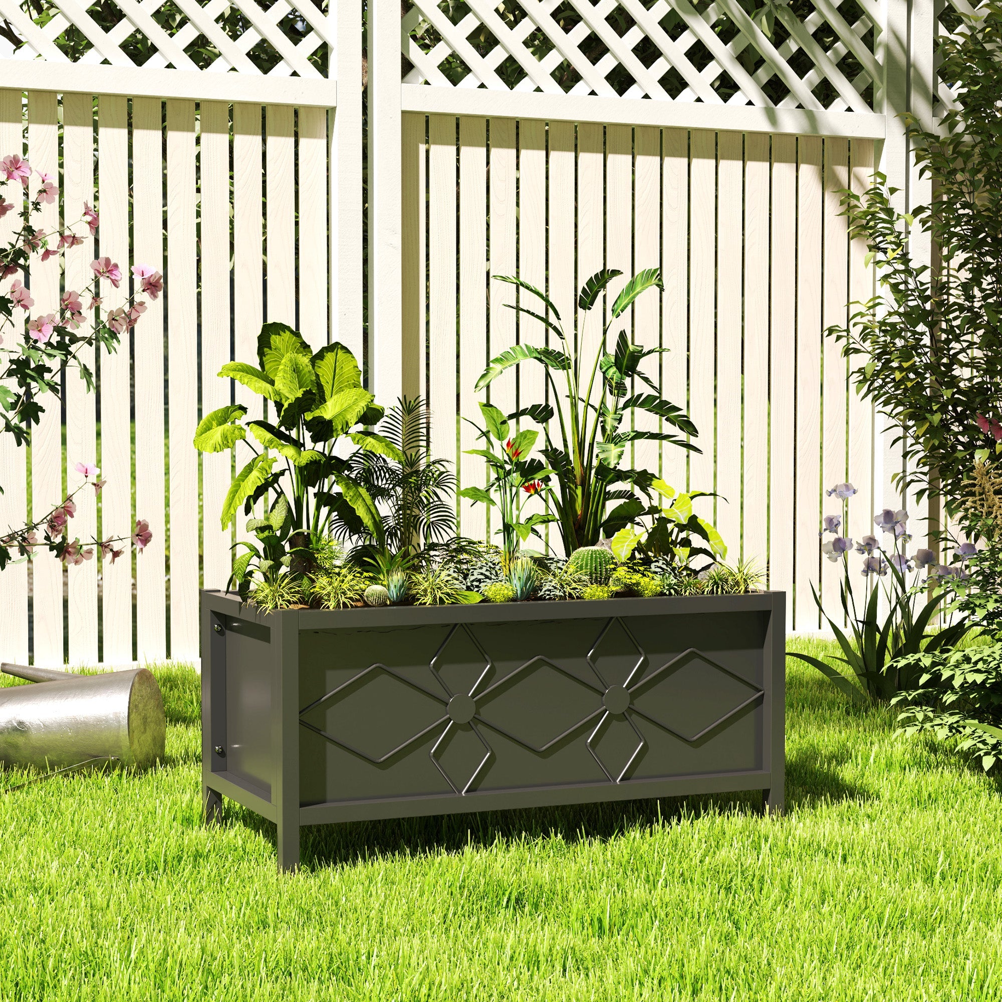 Outsunny Galvanized Raised Garden Bed with Drainage Holes, Metal Raised Flower Bed, Outdoor Galvanized Planter Box for Herbs 