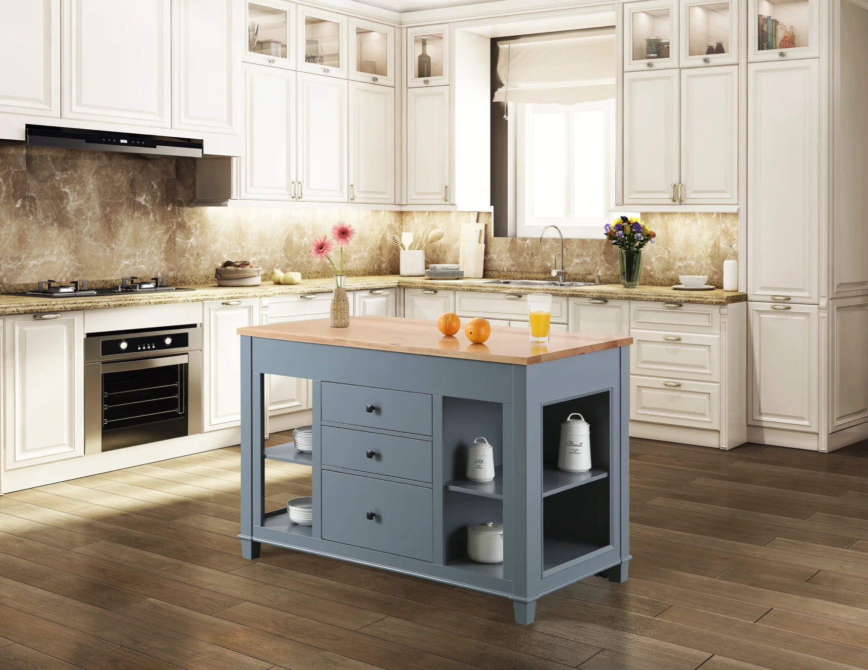 Medley 54" Kitchen Island With Slide Out Table - Gray