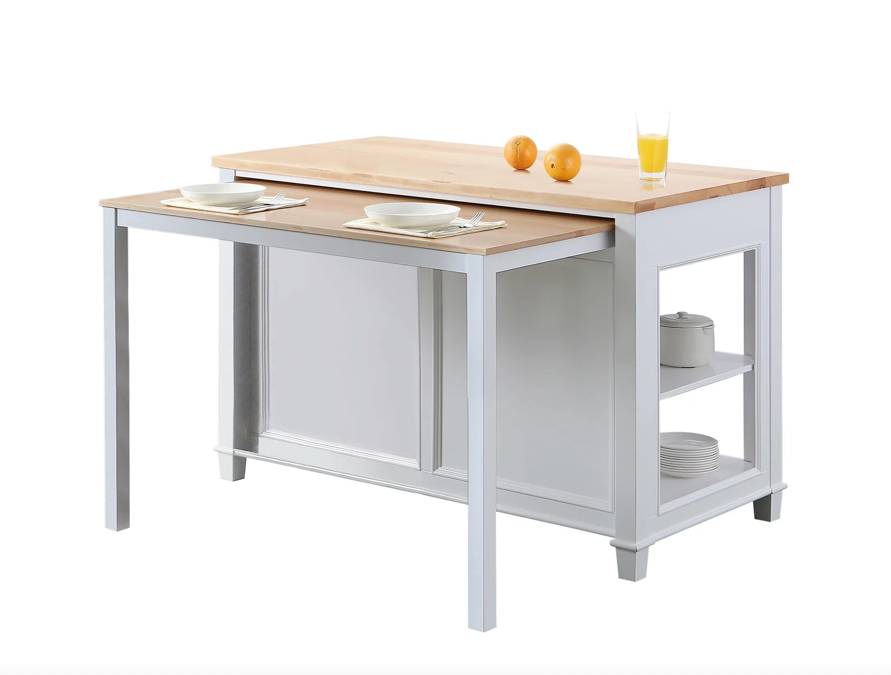 Medley 54" Kitchen Island With Slide Out Table - White