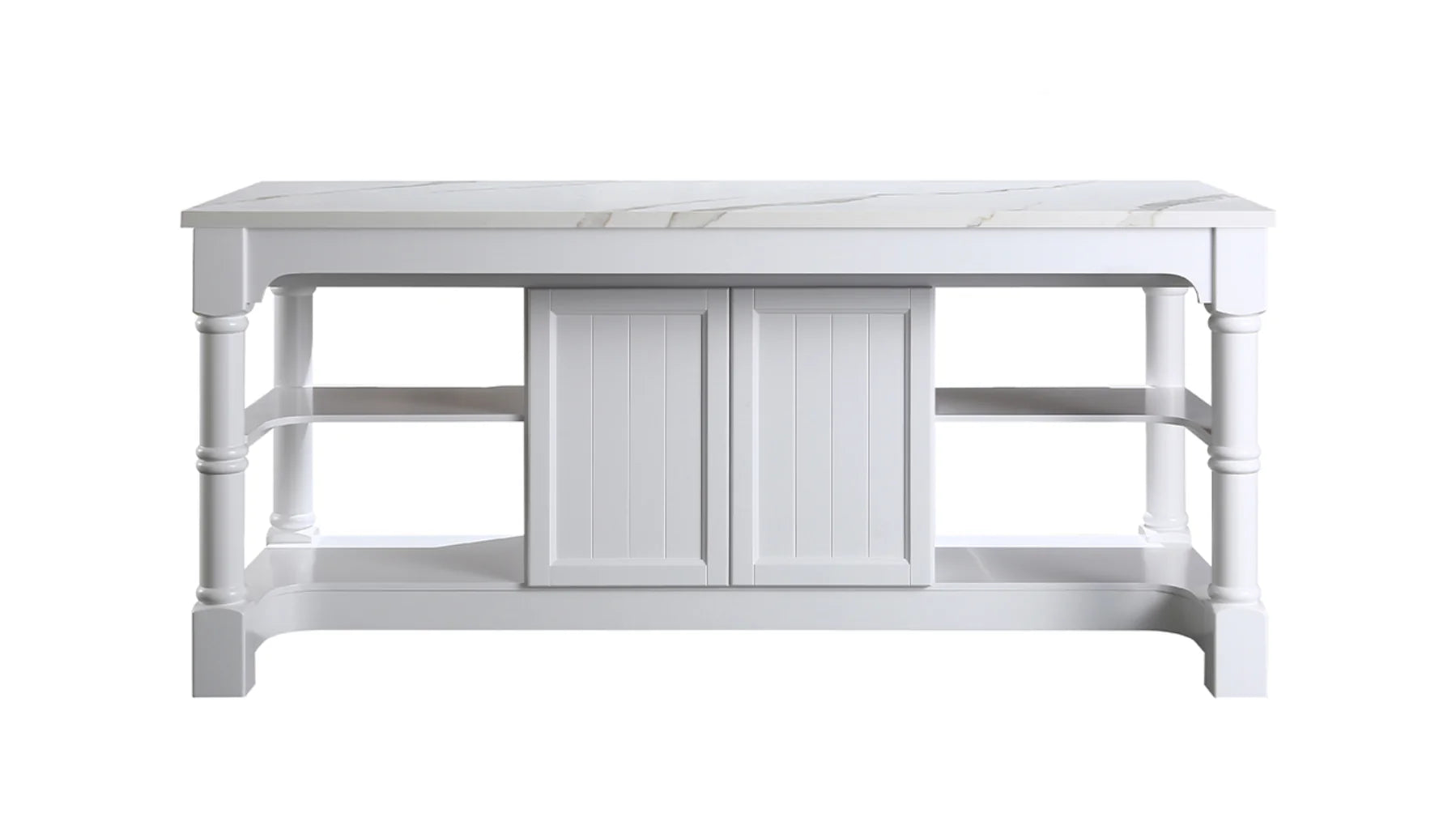 Monterey 80" Kitchen Island - White Quartz Countertop- White