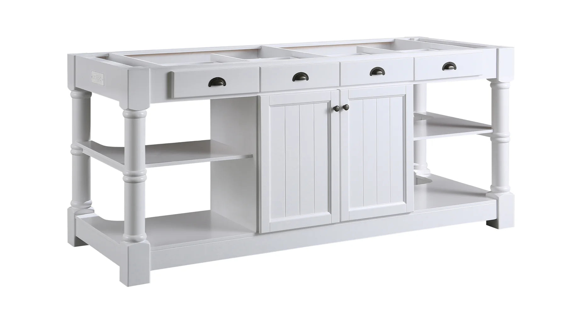 Monterey 80" Kitchen Island - White Quartz Countertop- White