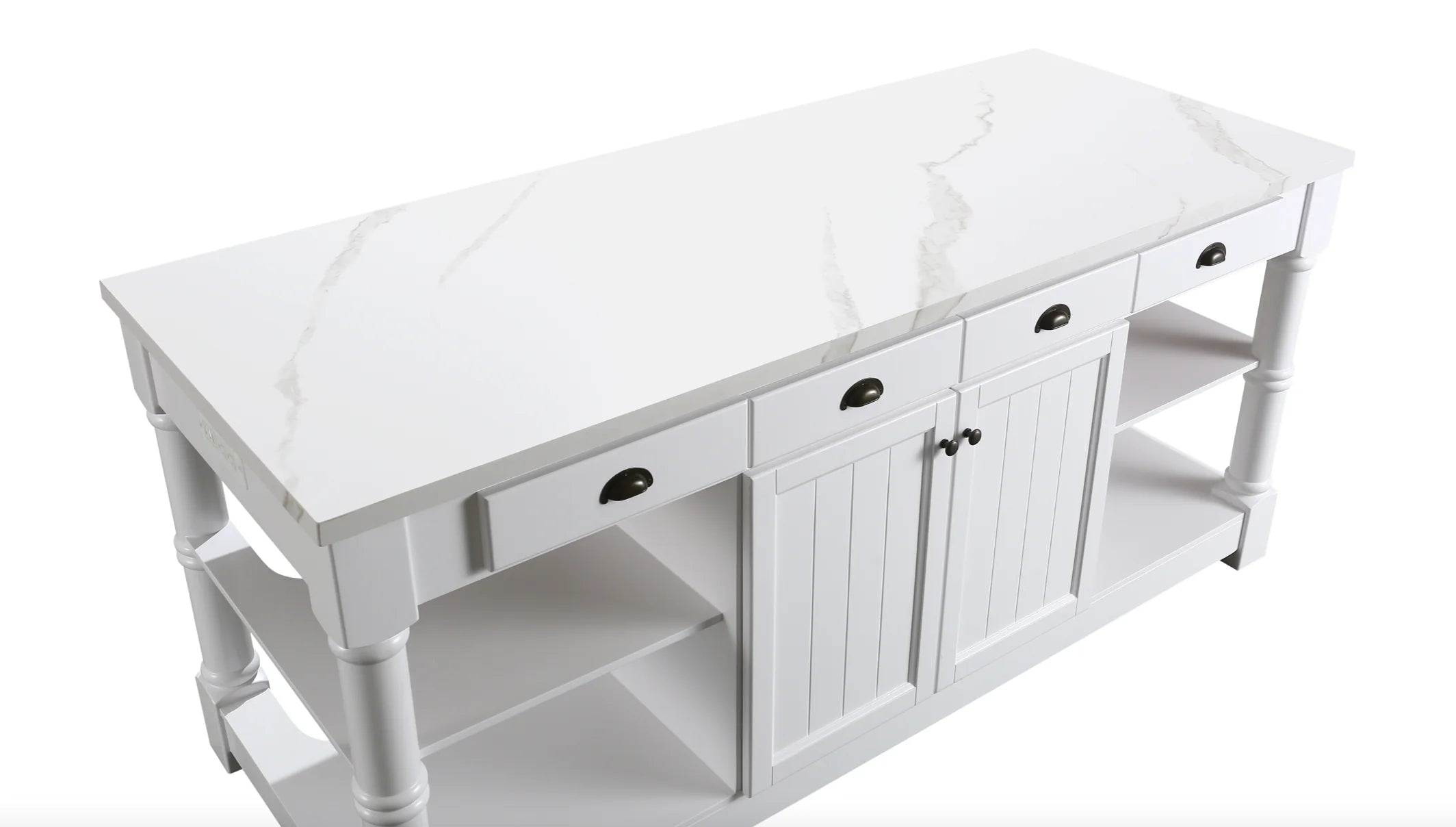 Monterey 80" Kitchen Island - White Quartz Countertop- White