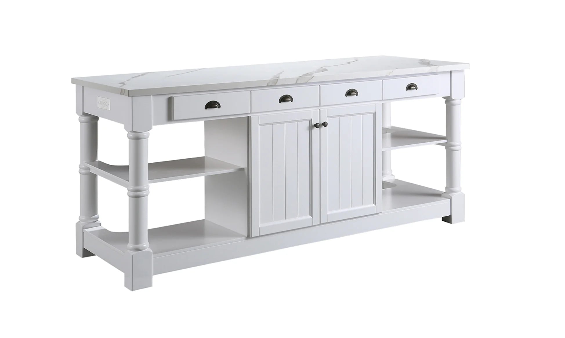 Monterey 80" Kitchen Island - White Quartz Countertop- White