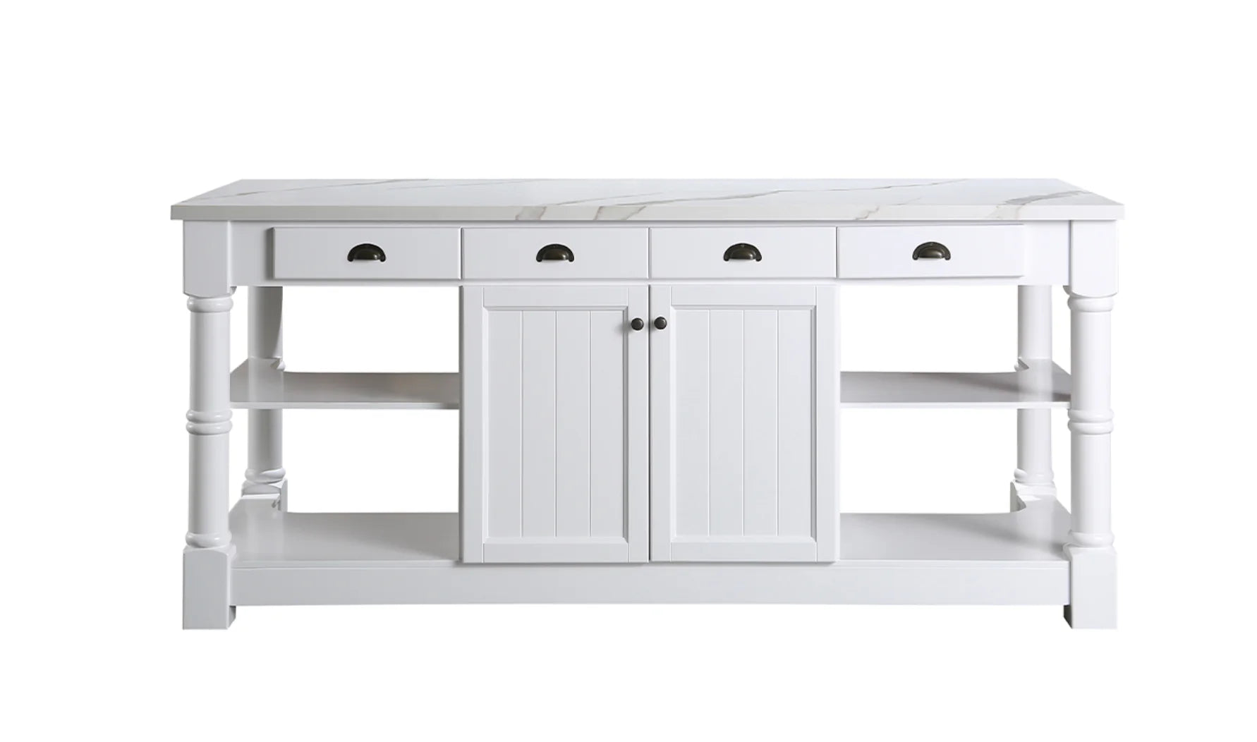 Monterey 80" Kitchen Island - White Quartz Countertop- White