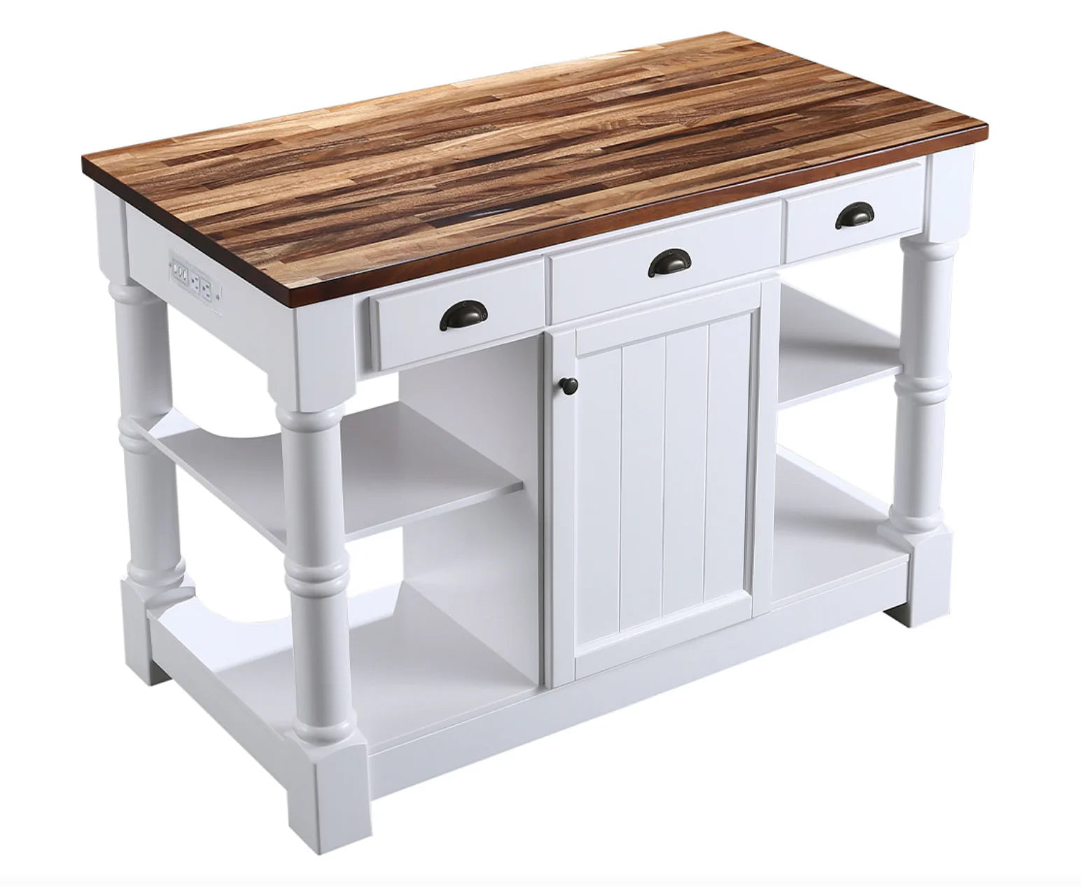 Monterey 52" Kitchen Island - Dark Walnut Finish - White